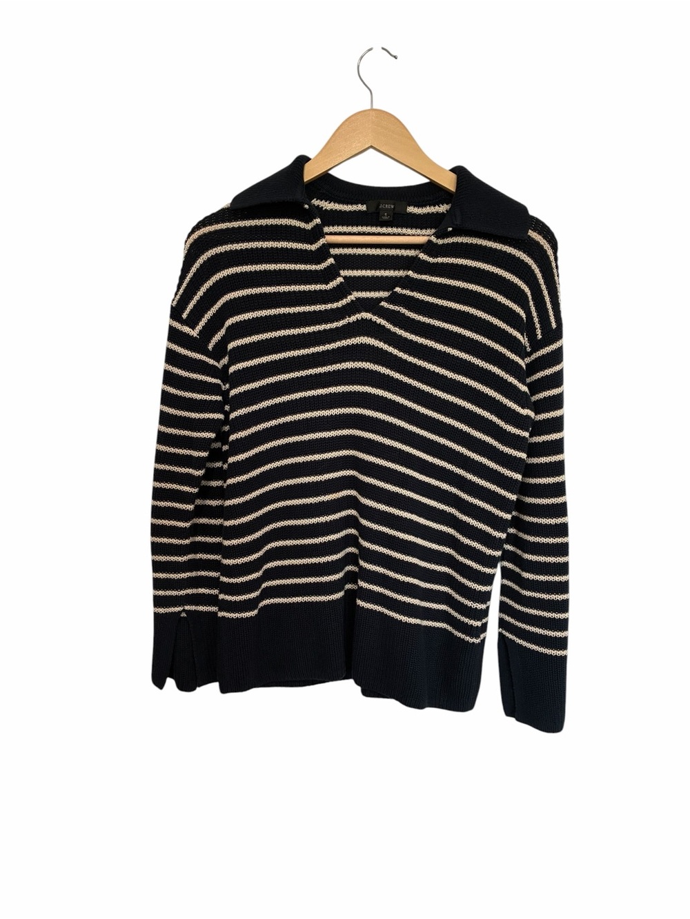 J.Crew Nautical collared v neck sweater navy cream striped